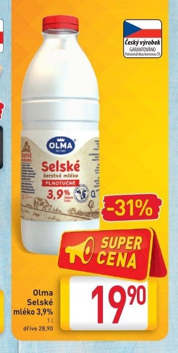Olma Selské mléko 3,9% 1 l