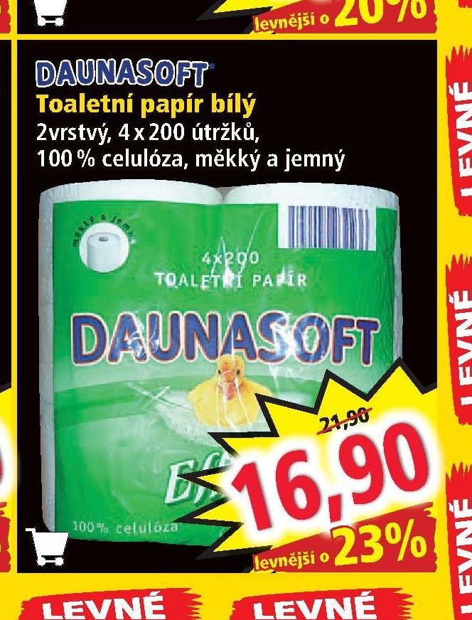 DAUNASOFT Toaletní papír bílý 4x200 útržků