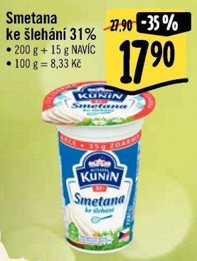 Smetana ke šlehání Kunín 31%