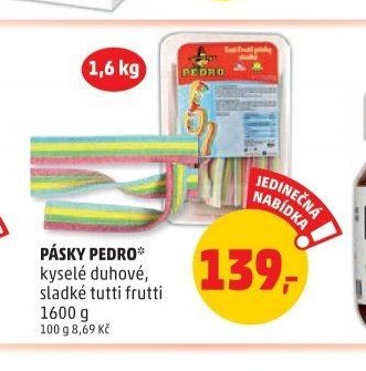 Pásky Pedro kyselé duhové, sladké tutti frutti 1600 g