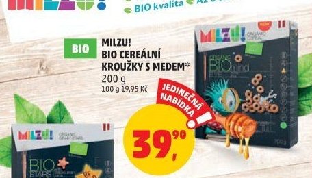 MILZU! BIO CEREÁLNÍ KROUŽKY S MEDEM 200 g