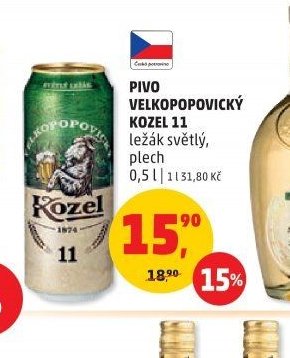 Pivo Velkopopovický Kozel 11 ležák světlý, plech 0,5l