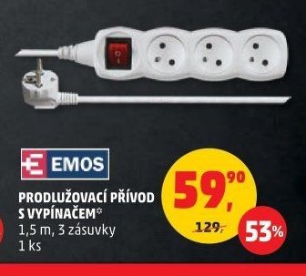 Prodlužovací přívod s vypínačem