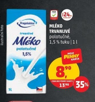 MLÉKO TRVANLIVÉ polotučné, 1,5 % tuku