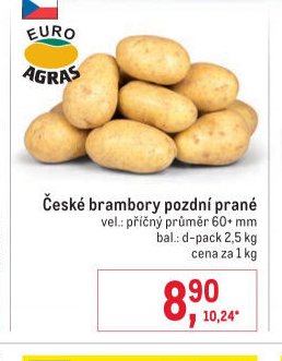 České brambory pozdní prané