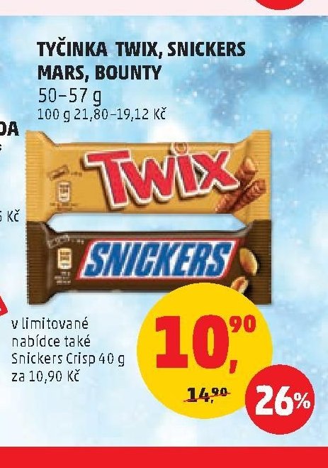 TYČINKA TWIX, SNICKERS, MARS, BOUNTY