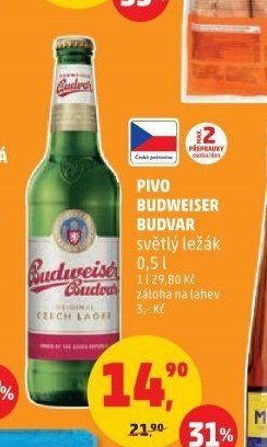 Pivo Budweiser Budvar světlý ležák