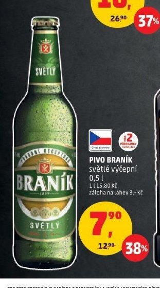Pivo Braník světlé výčepní 0,5 l