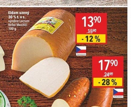 Eidam uzený 30 % t. v s. výrobce Lacrum Velké Meziříčí
