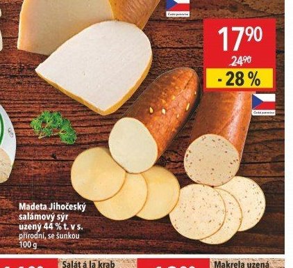Madeta Jihočeský salámový sýr uzený 44 % t. v s.