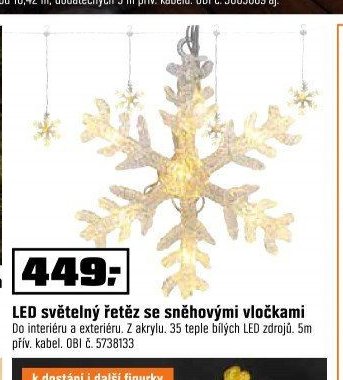 LED světelný řetěz se sněhovými vločkami