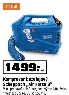 Bezolejový kompresor Air Force 3 Scheppach