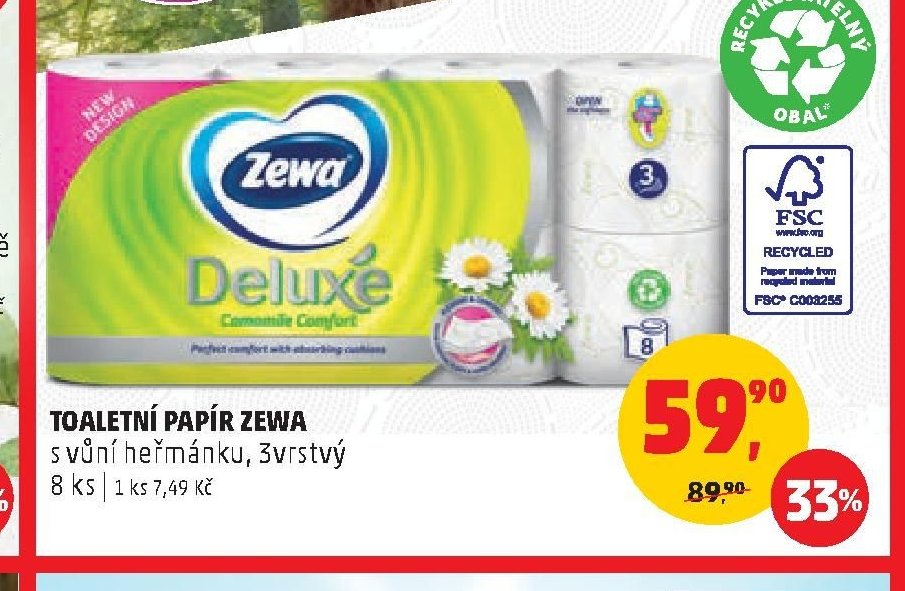 TOALETNÍ PAPÍR ZEWA s vůní heřmánku, 3vrstvý 8 ks