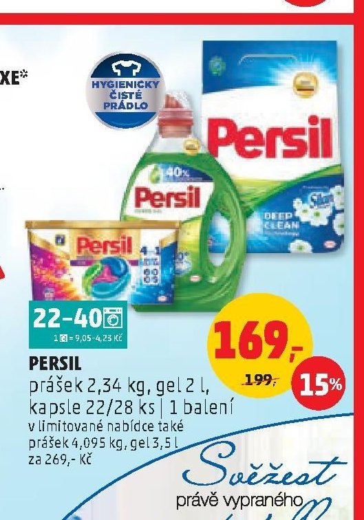 PERSIL prášek 2,34 kg, gel 2 l, kapsle 22/28 ks