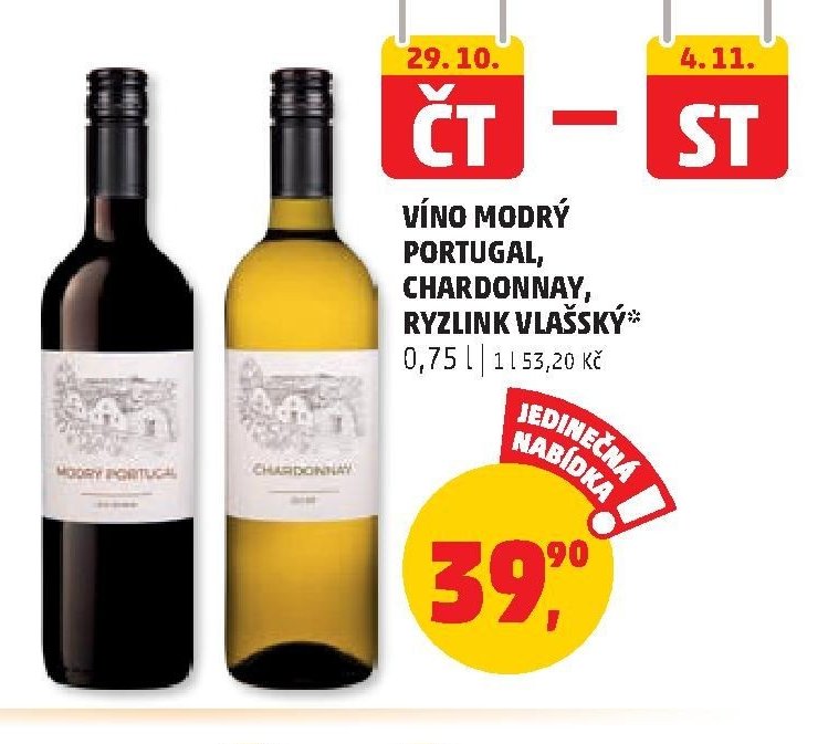Víno Modrý Portugal, Chardonnay, Ryzlink vlašský