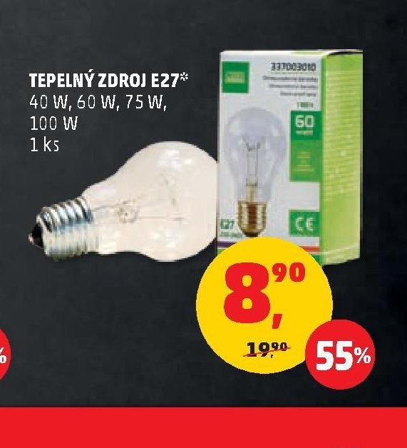 Tepelný zdroj E27 40 W, 60 W, 75 W, 100 W