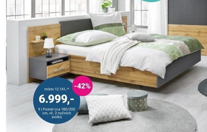 Postel cca 180/200 cm, vč. 2 nočních stolků - Möbelix akcniletaky.com