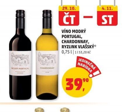 VÍNO MODRÝ PORTUGAL, CHARDONNAY, RYZLINK VLAŠSKÝ
