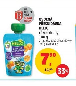 OVOCNÁ PŘESNÍDÁVKA HELLO různé druhy 100 g