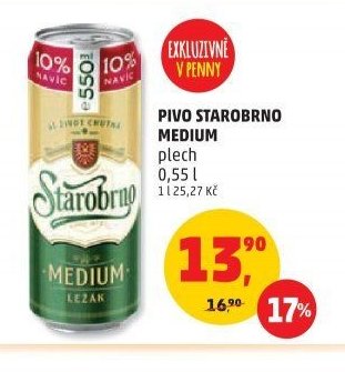 Pivo Starobrno Medium plech