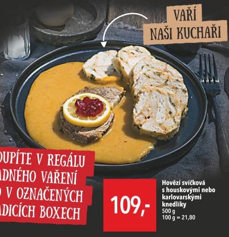 Hovězí svíčková s houskovými nebo karlovarskými knedlíky