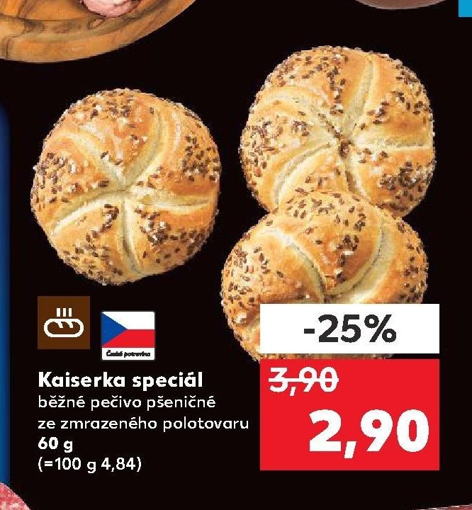 Kaiserka speciál běžné pečivo pšeničné ze zmrazeného polotovaru 60 g