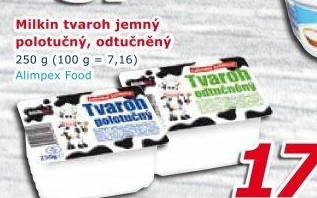 Tvaroh polotučný jemný Milkin