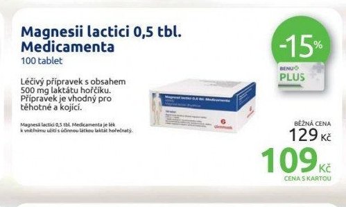Magnesii lactici 0,5 tbl. Medicamenta, 100 tablet