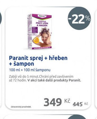Paranit sprej + hřeben + šampon