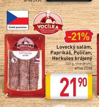 Lovecký salám, Paprikáš, Poličan, Herkules krájený