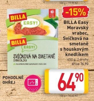 BILLA Easy Moravský vrabec, Svíčková na smetaně s houskovým knedlíkem