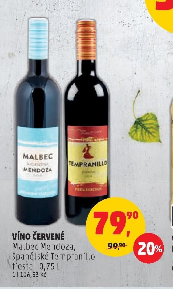 VÍNO ČERVENÉ Malbec Mendoza, španělské Tempranillo fiesta
