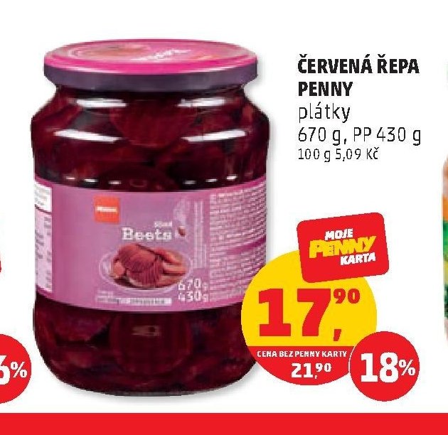 ČERVENÁ ŘEPA PENNY plátky 670 g, PP 430 g