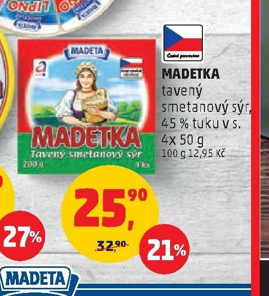 Madetka tavený smetanový sýr 45 % tuku v s. 4x 50 g