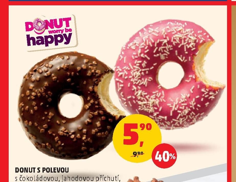 Donut s polevou s čokoládovou, jahodovou příchutí