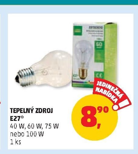 Tepelný zdroj E27 40 W, 60 W, 75 W nebo 100 W