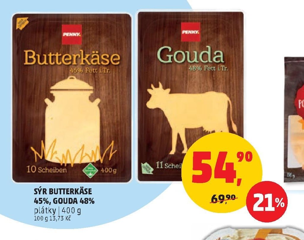 SÝR BUTTERKÄSE 45%, GOUDA 48% plátky 400 g