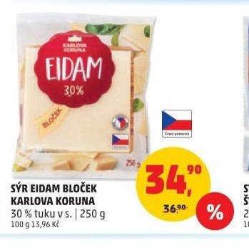 Sýr Eidam Bloček Karlova Koruna