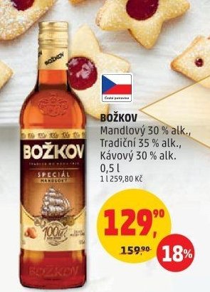BOŽKOV Mandlový 30 % alk., Tradiční 35 % alk., Kávový 30 % alk.