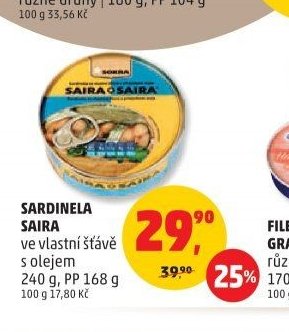 SARDINELA SAIRA ve vlastní šťávě s olejem