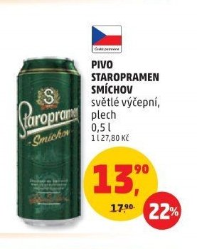 PIVO STAROPRAMEN SMÍCHOV světlé výčepní, plech 0,5 l