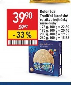 Kolonáda tradiční lázeňské oplatky a trojhránky