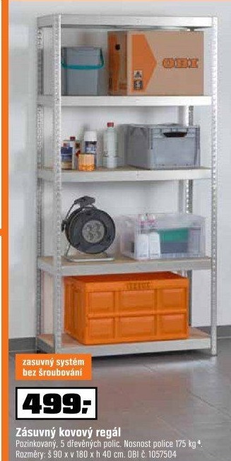 Regál kovový zásuvnýpozink.,175kg,5 pol.