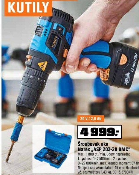 Šroubovák 2Aku2RP+KNarex ASP 202-2B BMC