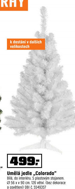 Um jedle: 90cm, 127větviček, PVC, bílá