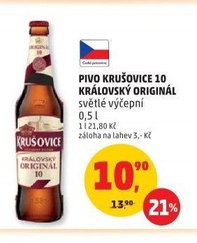 PIVO KRUŠOVICE 10 KRÁLOVSKÝ ORIGINÁL světlé výčepní 0,5 l