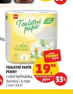 TOALETNÍ PAPÍR PENNY s vůní heřmánku, 3 vrstvý | 4 role