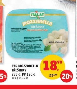 SÝR MOZZARELLA TŘEŠINKY 285 g, PP 120 g