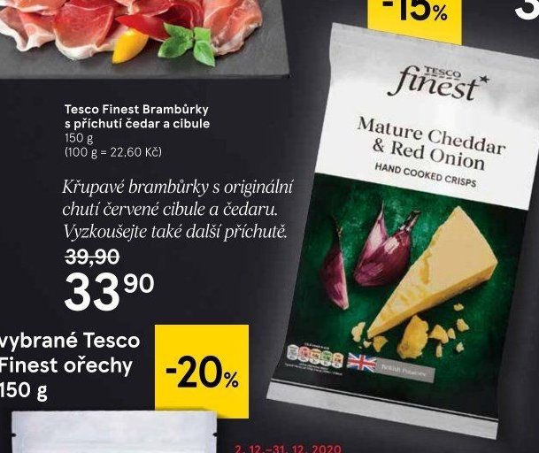 Tesco Finest Brambůrky s příchutí čedar a cibule