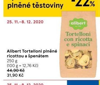 Alibert Tortelloni plněné ricottou a špenátem